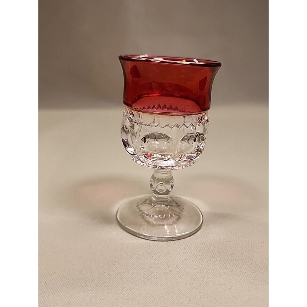 Replacement Vintage Cranberry Flash Cut Crystal Wine Coblet Stemware 3 3/4" Tall